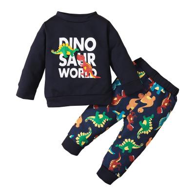 China Baby Boy Long Sleeve Catpapa 12 Months Winter Outfits Pants Sets 18 Months Long Sleeve DINO SAUR World Prints Tops Elastic Cardboard for sale