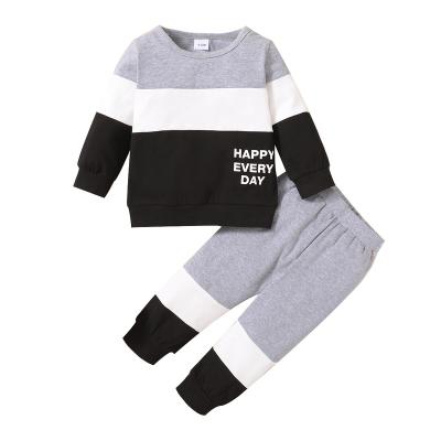 China Long Sleeve Catpapa 12 Months Baby Boy Winter Fits Pants Sets 18 Months Long Sleeve Color Letter Contrast Prints Elastic Tops Pants 2PCS for sale