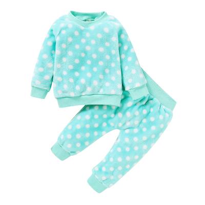 China Long Sleeve Catpapa 6 Months Infant Boy Fall-Winter Fits Pants Sets 9 Months Long Sleeve Elastic Dot Prints Fluffy Pants Sweatshirt Tops for sale