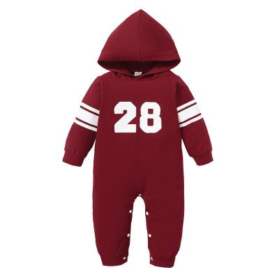 China Long Sleeves Baby Boy Winter Clothes Newborn Baby Boy Casual Coveralls For 6 Months Baby Boy Long Sleeve Letter Prints Hooded Coveralls Red for sale