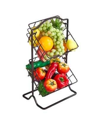 China Ktchen 2 Tier 3-Tiers Fruit Basket Metal Storage Rack Wire Stocked Vegetable Shelf for sale