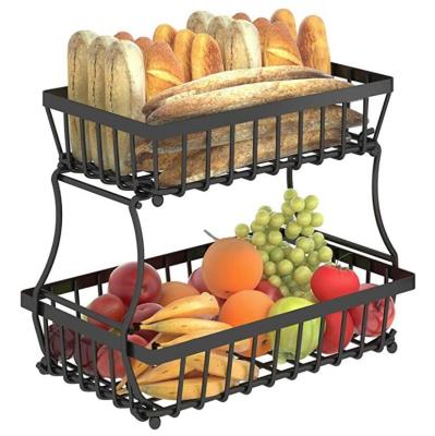 China Metal Wire Fruit Basket Kitchen Countertops Home Fruit Bowl Vegetable Rack For Bread Snacks Household Items Storage Tower for sale