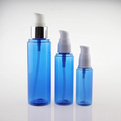 China BEAUTY PACKING Ningbo 30ml 60ml 120ml Cylinder Blue Plastic Bottle Empty Lotion Pump Bottle Cosmetic Bottle for sale