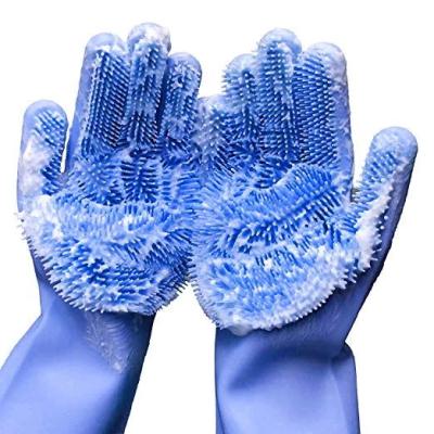 China Eco-friendly Hot Selling Amazon Heat Resistant Dishwashing Brush Silicone Scrubber Magic Gloves for sale