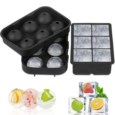 China Black Silicone 6 Giant Ball Maker Use Viable BPA Free Silicone Ice Cube Tray Set 2 For Kids for sale