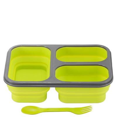 China Custom Microwavable Silicone Collapsible Food Bowl With Lid , 3 Compartments Collapsible Silicone Storage Container for sale