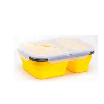 China Best Viable Collapsible Lunch Box Silicone Lunchbox With Two Bento Compartments, BPA Free, Great For School for sale