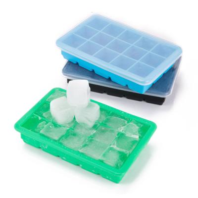 China Easy Sustainable Version 15 Cavities Fit Ice Cube Mold Containers Silicone Ice Cube Trays With Lid for sale