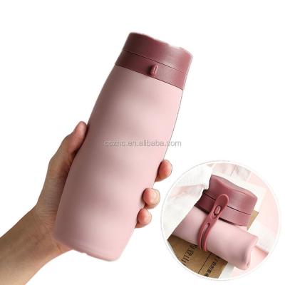 China Viable Custom Sports Water Cup Kettle 600ml Outdoor Gel Silicone Collapsible Folding Collapsible Bottle for sale