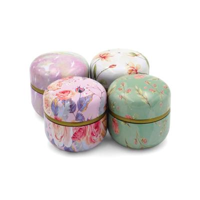 China Factory Wholesale Custom Round Metal Tin Box Food Round 8oz Metal Tea Candy Container Tins For Candles Metal Candle Jars for sale