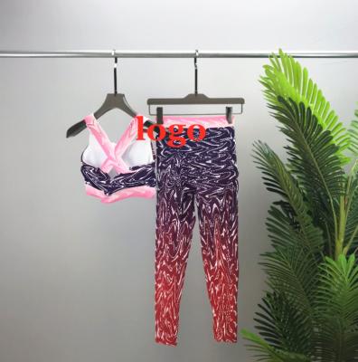 China Customized 2021 Letter Brand Breathable Fat Yoga Suit Women Jogger Pants Color Patchwork Leggings Stripe Plaid Printed Gym Wear Sport Fabric for sale