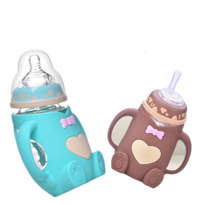 China BPA Free Large-Caliber Newborn Baby Bottle Without BPA Resistant Silicone Sleeve Drop Baby Glass Milk Bottle for sale