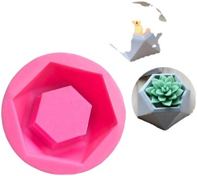 China Diy Silicone Flower Pot Mold Hexagon Diamond Shape Molds For Candle Holder Planter Pot Mold Eco-friendly for sale