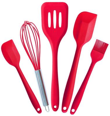 China 5 Pieces Disposable Red Colorful Kitchenware Baking Tools Kichen Baking Silicone Cooking Utensils Set for sale