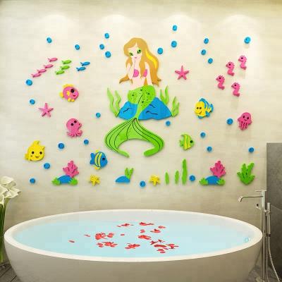 China Waterproof+Eco-friendly The Little Mermaid Home Decor 3d Wall Acrylic Wall Sticker for sale