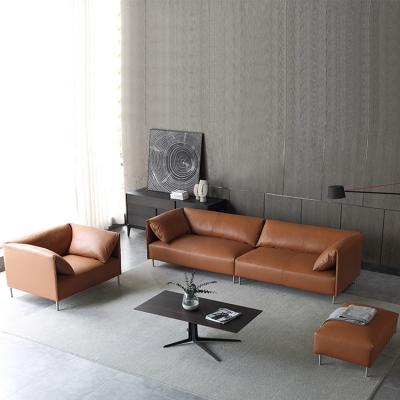 China Modern Designs Living Room Ergonomic Home Base Stainless Steel Leather Sofa Set for sale