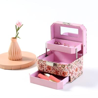 China Luxury High Quality Rose PU Leather Organizer Two Layer Show Pro Table Jewelry Drawer Packaging Gift Box For Earring Necklace for sale