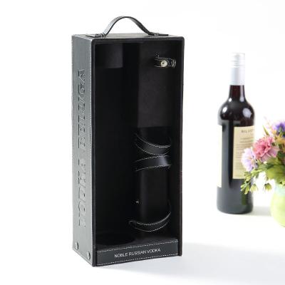 China Pro Latest Product Wholesale Handmade Simple Logo Black Pu Leather Bottles Table Wine Gift Box for sale