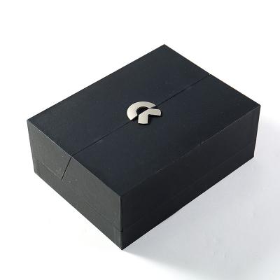 China Custom New Product Hot Sales Handmade Double Open Shape Black Logo Art Paper Double Bottles Wine Box For Gift for sale