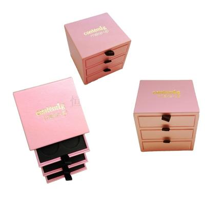 China Disposable Custom Cardboard Pink Makeup Packaging Drawer Box For Eyeshadow Palette With Mirror for sale