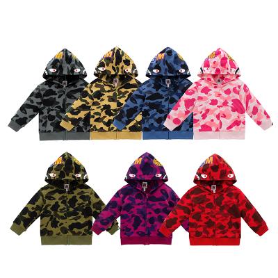 China Fashion antibacterial hoodies girls boys shark hoodie unisex full face zipper pullover with embroidery for sale