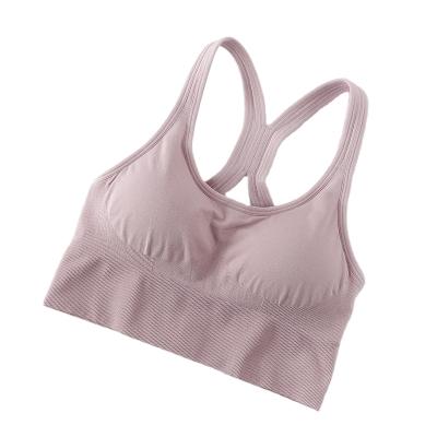 China Antibacterial sports vest gym yoga button back sports underwear new for women gathering underwire bra shockproof vest for sale