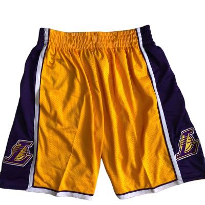 China 2009-10 Laker Manganese Antibacterial Vintage Yellow Basketball Shorts Mesh Breathable Training Pants Are Available Wholesale for sale