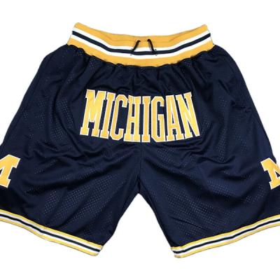 China Michigan Justdon Vintage Summer Antibacterial Deep Blue Basketball Shorts High Quality Embroidered Shorts With Mesh GP2020090BK for sale