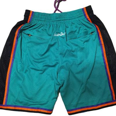 China Just Laker Antibacterial Men's Retro Green One NB Basketball Shorts Loose Embroidered Pocket Basketball Shorts for sale