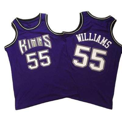 China 55# Chocolate Antibacterial White Purple Mesh Embroidery Loose Mens Basketball Vest Basketball Training Quick Dry Tank Tops for sale