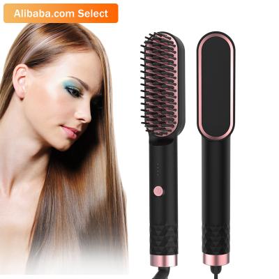 China Amazon Hot Sale 360 ​​Rotation LED Display Hair Beard Hair Straightener Comb Home Brush for sale