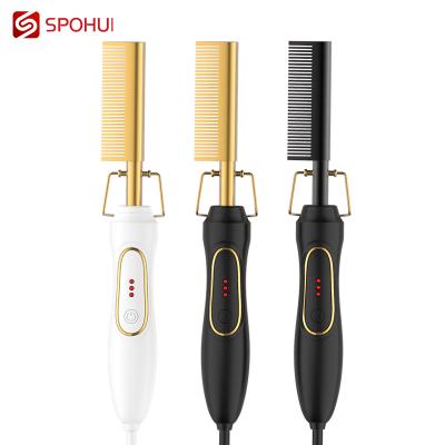 China Home Hair Culring Comb Straightening Comb Custom Logo Electric Hot Brush Straightener Salon Barber Shaver Comb for sale