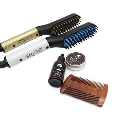 China Portable Home Salon Barber Shaver Men's Hair and Beard Straightener Comb Rechargeable Electric Beard Straightening Brush for sale