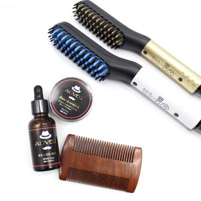 China Home Salon Barber Quick Beard Straightening Machine Private Label Mens Hair Electric Beard Straightener Brush Comb Kit for sale