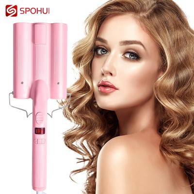 China Ceramic Hair Curler Three-Barrel Elephant Hesitate Hair Curling Iron Hair Styling Tool Adjustable Wand Hair Curler Hesitate Crimper for sale