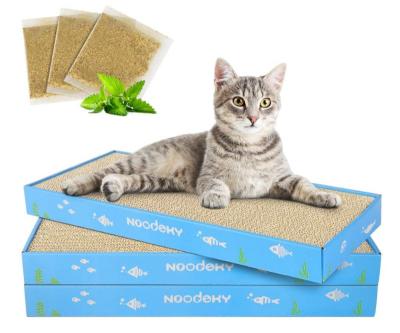 China Viable Wholesale Price Manufacturers Blue Rectangle Shaped Paper Bed Mat Cat Scratcher Board for sale