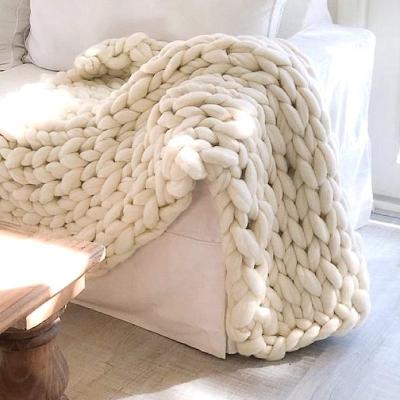 China Anti-Static Knitted Blanket For Sofa, Soft Comfort Blanket, Hemp Rope Shaped Blanket, Ivory White for sale