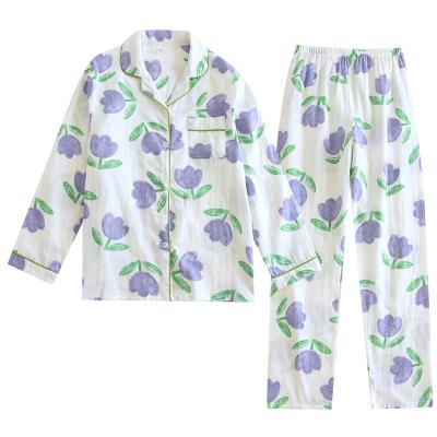 China Wholesale Pajamas Women's Breathable Cotton Long Sleeved Casual Home Suit Plus Size Women Sleepwear for sale