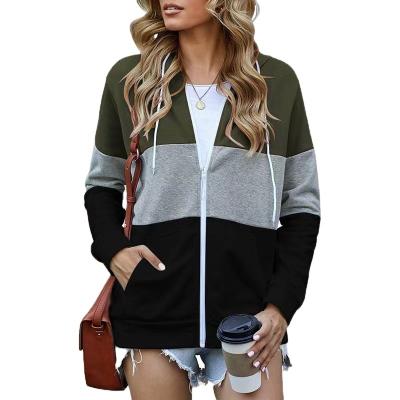 China Casual Women's Breathable Hoodies and Sweatshirts Plus Coats Autumn Clothing Leisure Patchwork Zip Up Waist Hoodie for sale