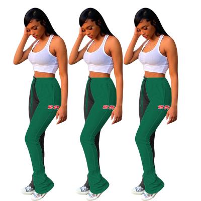 China Hot Selling QUICK DRY Color Matching Plus Velvet Stacking Micro Flare Pants Rocket Pants Set Women's Clothing Printing Trousers for sale