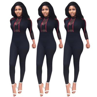 China QUICK DRY long sleeve mesh lace see through sexy hot jumpsuits bodycon style jumpsuits one piece party overalls for sale