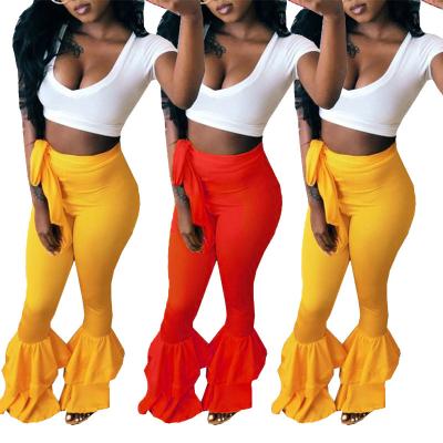 China 2021 QUICK DRY European and American Ladies Summer Sexy Upper Horn Wide Leg Pants Two Piece Pants Set Women for sale