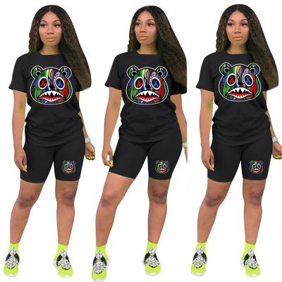 China QUICK DRY Women Short Tracksuit Fashion Casual Colorful Avatar Printing Jogging Suit Two Piece Sports Sets Clothing for sale