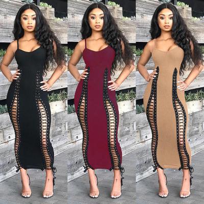 China 2021 new arrivals anti-static off the shoulder bandage dress women summer casual dress elegant ladies wholesale fashion sleeveless backless for sale