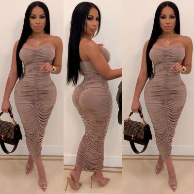 China Anti-Static Women Casual Party Fashion Hip Backless Ruched Wrap Maxi Dresses Night Sexy Dress For Women for sale