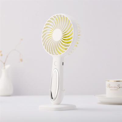 China With stand holder & Back LED Light Outdoor Electric Mini Portable Rechargeable New design smart handheld mini fan rechargeable hand small fan for sale