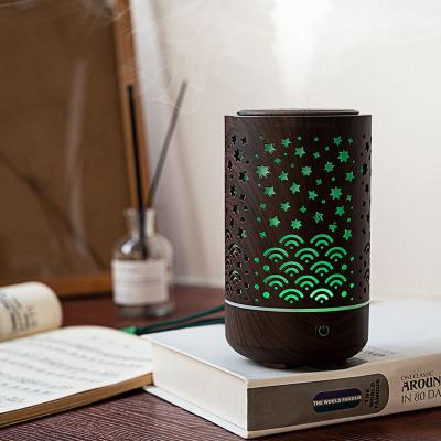 China Feel Comfortable Creative Openwork 230ml Type-C Wood Grain DC 5V Cool Mist Aroma Diffuser with Breathing Night light for sale