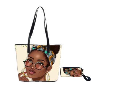 China Black Fashion African Style Girl Art Handbag Set For Girl Shoulder Tote Lady Bags for sale