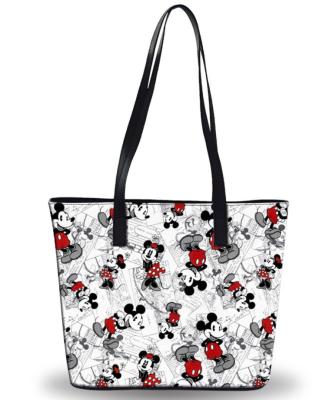 China Fashion Mickey Mouse Cartoon Printing Shopping Bag Fashion Ladiers Tote Bag Custom Luxury Leather for sale