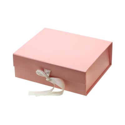 China Materials Manufacturer Custom Paper Luxury Pink Magnetic Packaging Recycled Foldable Gift Box With Ribbon for sale